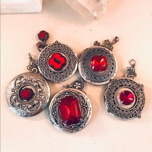 Lockets Ruby Red Five Red Stone Silver Locket